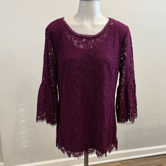 Isaac Mizrahi Live Small Plum Lace Blouse - Picture 1 of 7